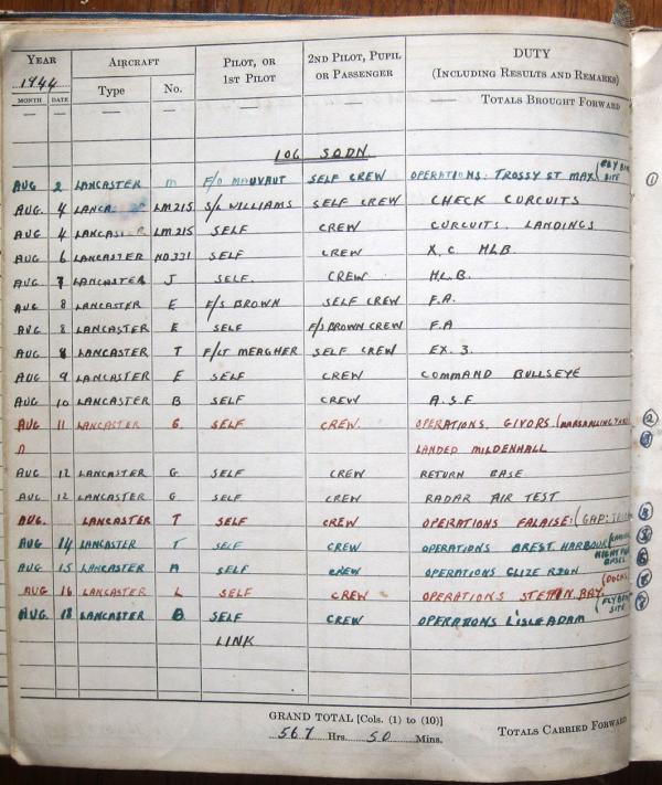 05 Logbook August 1944 106 Sqn Metheringham